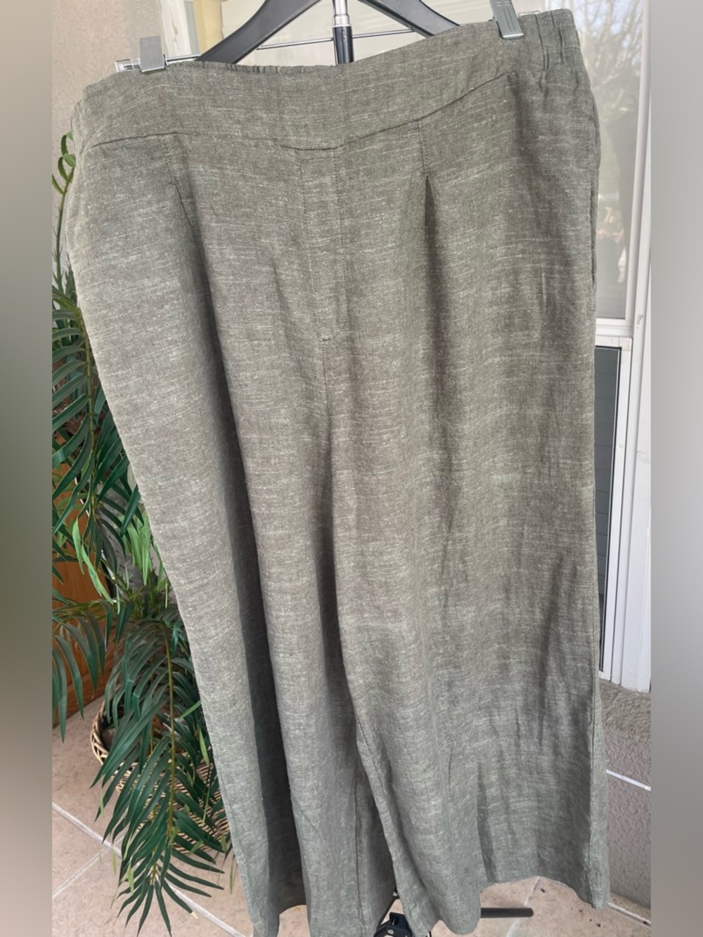 Ella Moss Olive Green Wide-Leg Linen Blend Chinos